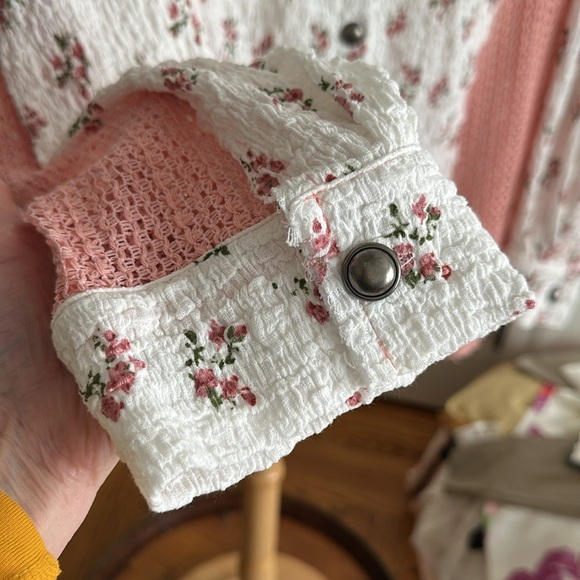 POL Cottagecore Slouchy Floral Crochet Blouse Bohemian Girly Relaxed Fit Large - Picture 8 of 16